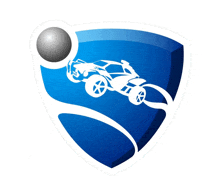 a blue and white rocket league logo with a ball