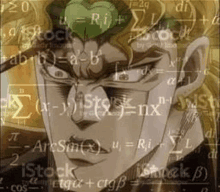 dio from jojo 's bizarre adventure is surrounded by a lot of mathematical equations .