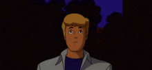 a cartoon character with a surprised look on his face is standing in the dark