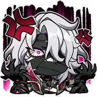 a cartoon character with long white hair and a black mask on his face is angry .