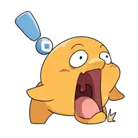 a cartoon character with a blue exclamation point on his head