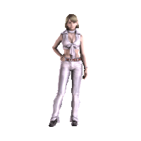 a woman in a white top and white pants stands with her hands on her hips against a white background