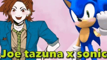 a cartoon of joe tazuna and sonic the hedgehog