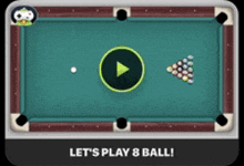 a pool table with a play button and the words let 's play 8 ball