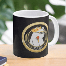 a mug with a polar bear wearing a crown and sunglasses says rare