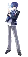 a boy with blue hair is wearing a school uniform and a tie