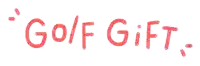 a drawing of the word golf gift in red on a white background