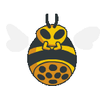 a cartoon illustration of a bee with wings and a honeycomb on its chest .