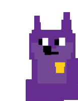 a pixel art drawing of a purple dog with a yellow shirt .