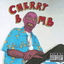 an album cover for cherry bomb shows a man wearing a pink mask