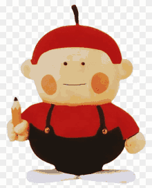 a cartoon character is holding a pencil in his hand