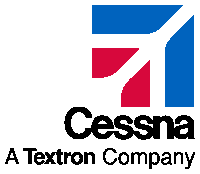 a logo for cessna a textron company with a red white and blue airplane