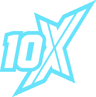 a blue and white logo with the number 10x