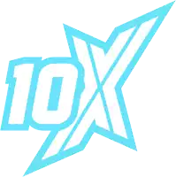 a blue and white logo with the number 10x