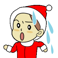 a cartoon of a boy dressed as santa claus with a surprised expression on his face