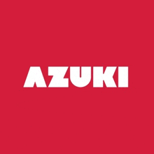 a red background with the word azuki in white on it .