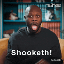 a man with his mouth open and the word shooketh on the bottom