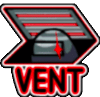 a logo for among us that says vent in red letters .