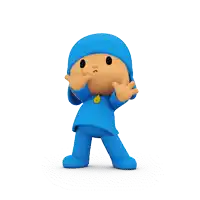 a cartoon character named pocoyo is wearing a blue hat
