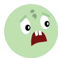 a green cartoon face with a surprised look on it 's face