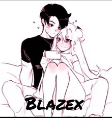 a drawing of a boy and a girl with the word blazer written below them