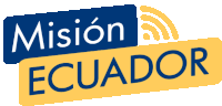 a blue and yellow logo that says mision ecuador on it