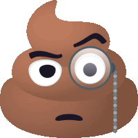 a cartoon illustration of a poop wearing glasses and a chain