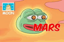 a cartoon of a frog with the word mars in red