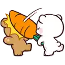 a cartoon of a bear eating a carrot from another bear .