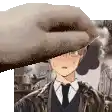 a man in a suit and tie is being touched by a cat .