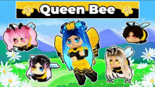 a cartoon of a girl dressed as a queen bee surrounded by bees