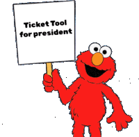 elmo from sesame street holds up a sign that says ticket tool for president