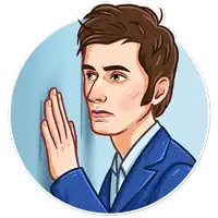 a cartoon of a man in a blue suit with his hand on his face