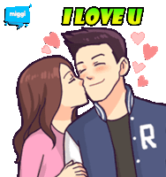 a cartoon of a man kissing a woman with the words i love u above