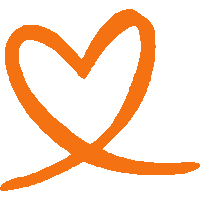 a hand drawn orange heart with a swirl in the middle