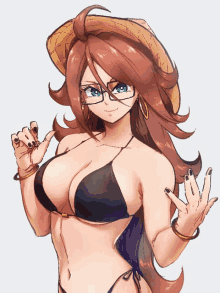 a drawing of a woman wearing a bikini and glasses