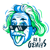 a drawing of albert einstein with the words be a genius below him