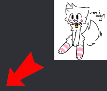 a drawing of a white cat with pink striped socks and the words " am i cute "