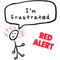 a stick figure with a headache and a speech bubble that says i 'm frustrated
