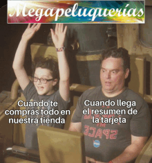 a man and a girl are riding a roller coaster under a sign that says megapeluqueria