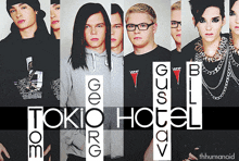 a group of people standing next to each other with the words " tokio hotel " written on the bottom