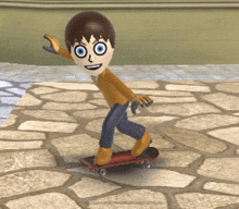 a video game character is riding a skateboard