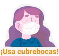 an illustration of a woman wearing a mask with the words usa cubrebocas written below her