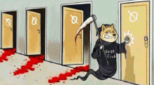 a doge holding a scythe and wearing a doge club shirt