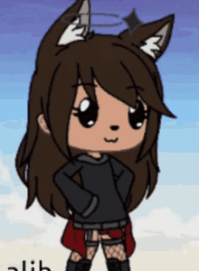 a cartoon of a girl with fox ears and a black sweater