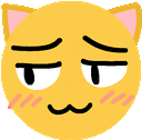 a yellow smiley face with a cat ear and a smirk on its face .