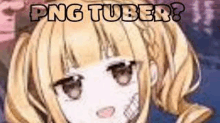 a close up of a girl with blonde hair and the words `` png tuber '' .