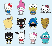 there are many different hello kitty characters in this picture .