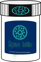 a blue bottle with a donut on it and the words " için bilir " on it