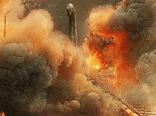 a rocket is being launched with a lot of smoke and fire coming out of it